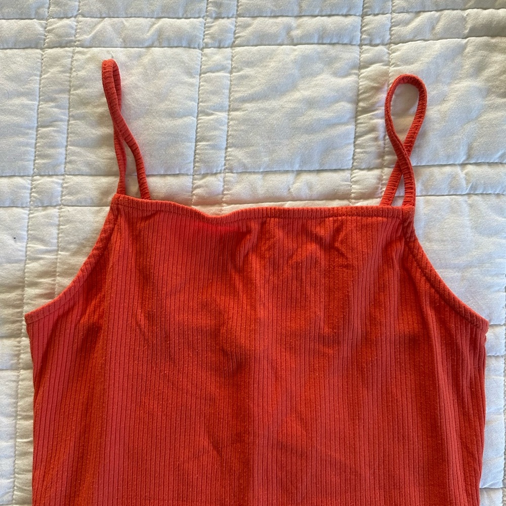 Orange Ribbed Tank Top Bodysuit